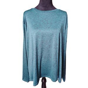 Real Essentials Women's 3X Teal Quick Dry Long Sleeve T Shirt with an Open Back